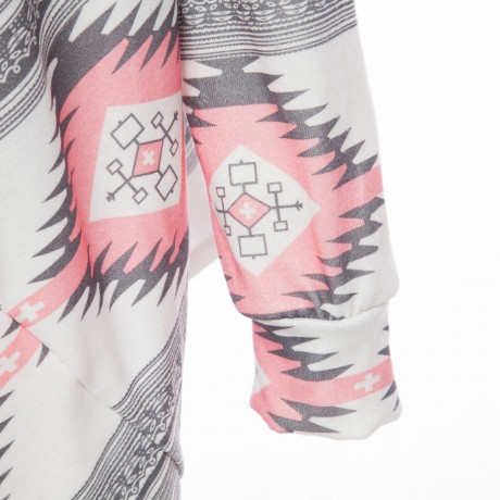 STYLISH COLLARLESS LONG SLEEVE TRIBAL PRINT ASYMMETRICAL CARDIGAN FOR LADIES