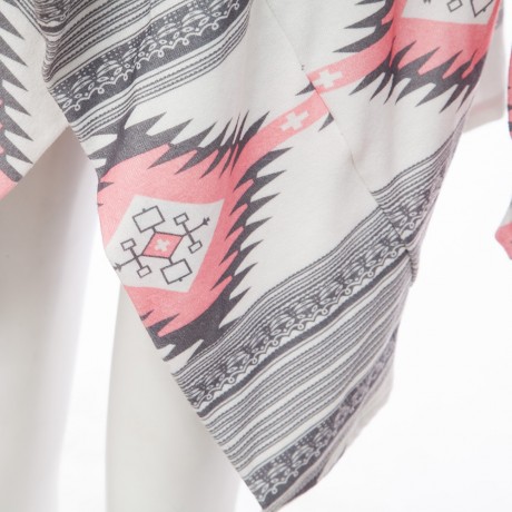 STYLISH COLLARLESS LONG SLEEVE TRIBAL PRINT ASYMMETRICAL CARDIGAN FOR LADIES