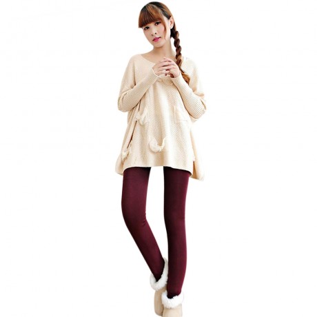 HIGH WAIST ELASTIC PURE COLOR BODYCON LEGGINGS WITH VELVET FOR WOMEN