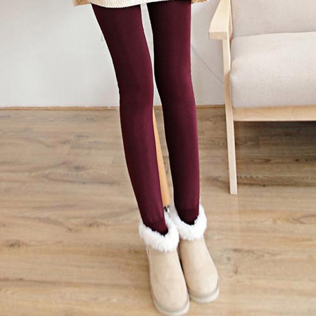 HIGH WAIST ELASTIC PURE COLOR BODYCON LEGGINGS WITH VELVET FOR WOMEN
