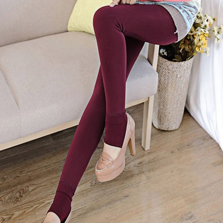 HIGH WAIST ELASTIC PURE COLOR BODYCON LEGGINGS WITH VELVET FOR WOMEN