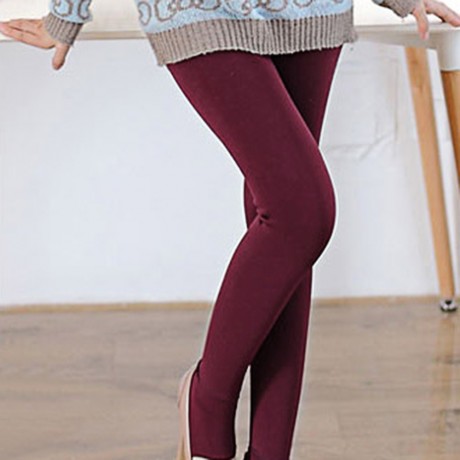 HIGH WAIST ELASTIC PURE COLOR BODYCON LEGGINGS WITH VELVET FOR WOMEN