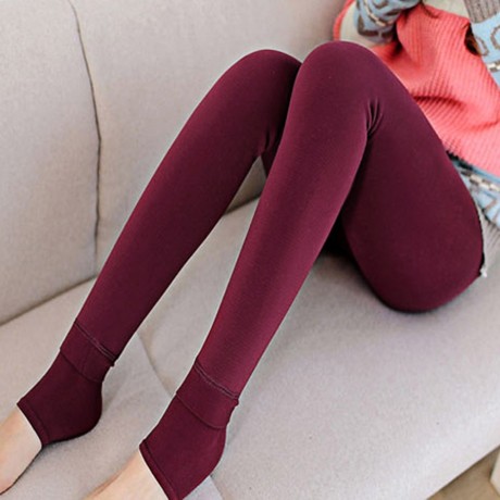 HIGH WAIST ELASTIC PURE COLOR BODYCON LEGGINGS WITH VELVET FOR WOMEN