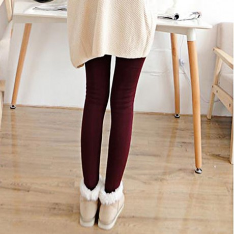 HIGH WAIST ELASTIC PURE COLOR BODYCON LEGGINGS WITH VELVET FOR WOMEN