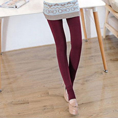 HIGH WAIST ELASTIC PURE COLOR BODYCON LEGGINGS WITH VELVET FOR WOMEN
