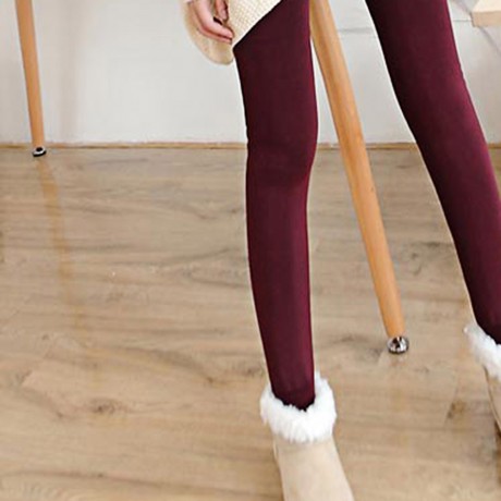 HIGH WAIST ELASTIC PURE COLOR BODYCON LEGGINGS WITH VELVET FOR WOMEN