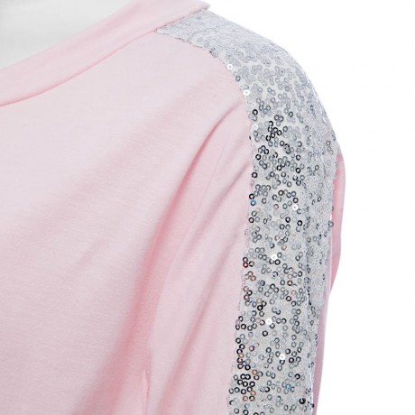 CASUAL ROUND COLLAR LONG SLEEVE SEQUIN PURE COLOR LOOSE-FITTING LADIES KNITWEAR