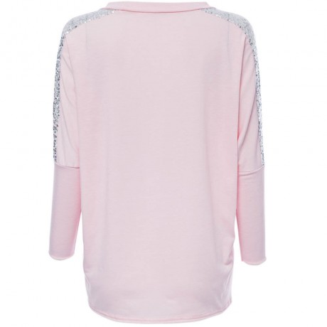 CASUAL ROUND COLLAR LONG SLEEVE SEQUIN PURE COLOR LOOSE-FITTING LADIES KNITWEAR