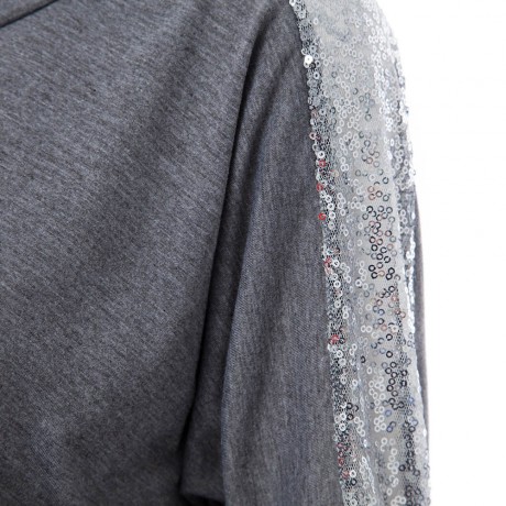 CASUAL ROUND COLLAR LONG SLEEVE SEQUIN PURE COLOR LOOSE-FITTING LADIES KNITWEAR
