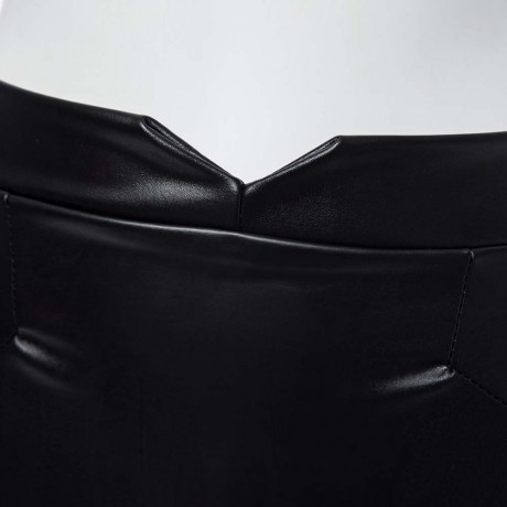TRENDY MID WAIST PURE COLOR FAUX LEATHER SKINNY MIDI SKIRT FOR LADIES