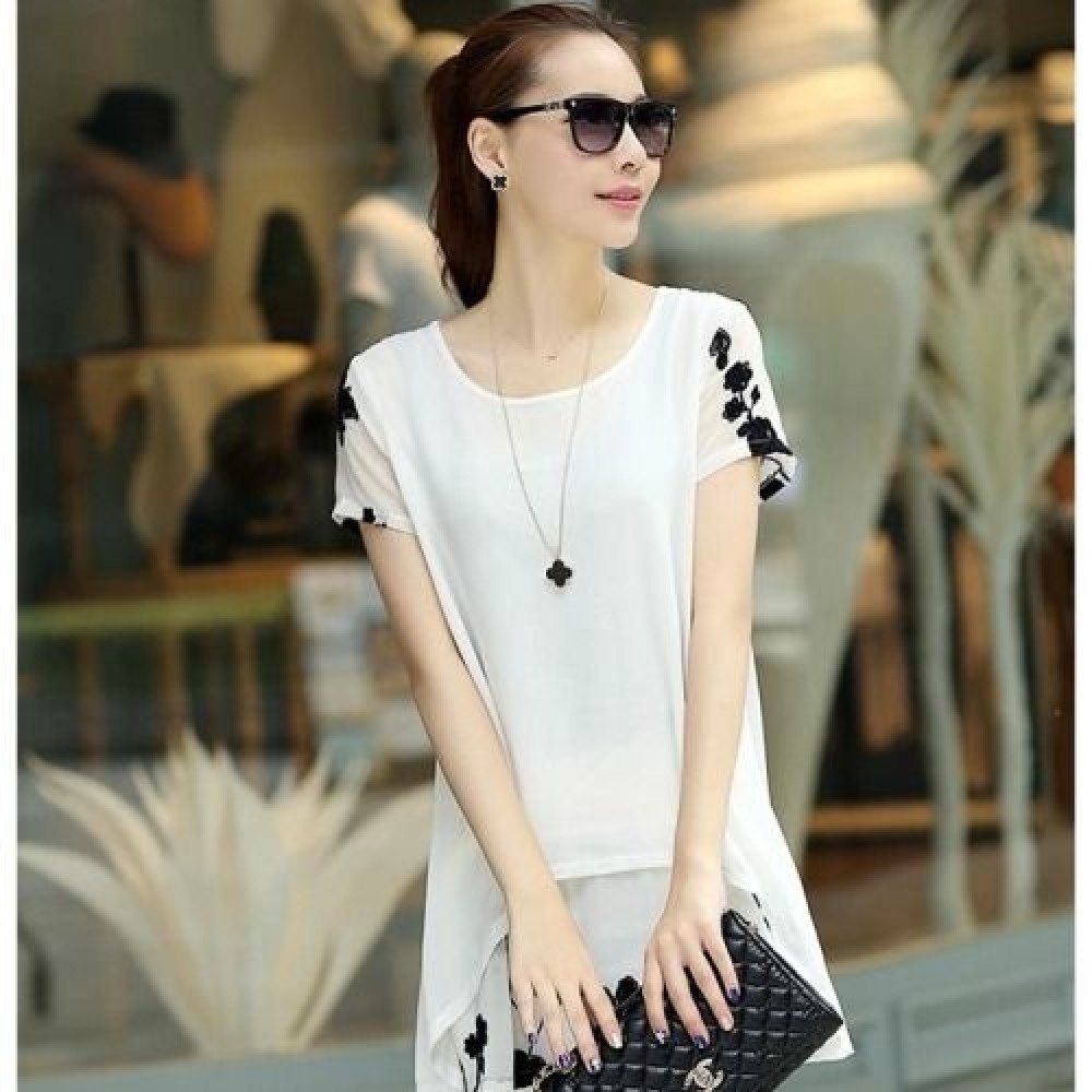 PLUS SIZE STYLISH LOOSE WAIST WHITE SHORT SLEEVE TUNICS TOP JA0001WTP (WHITE, SIZE 4XL)
