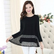 PLUS SIZE STYLISH LOOSE WAIST LACE WHITE LONG SLEEVE TOP JA0003BKP (BLACK, SIZE 2XL)