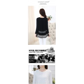 PLUS SIZE STYLISH LOOSE WAIST LACE WHITE LONG SLEEVE TOP JA0003BKP (BLACK, SIZE 2XL)