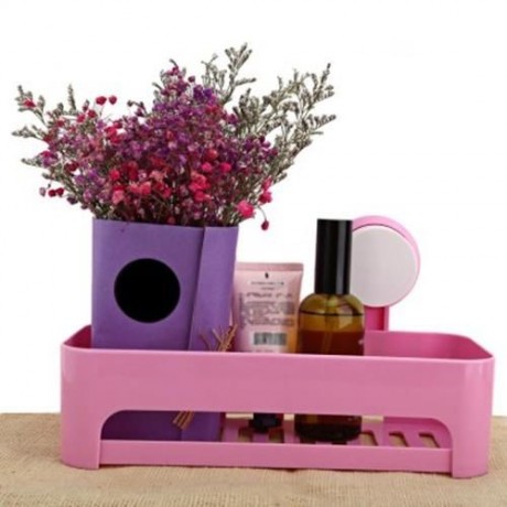 HIGH QUALITY MULTIFUNCTIONAL KITCHEN BATHROOM SUCKER STORAGE HOLDER SHELF (PINK)