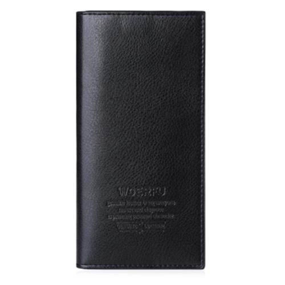 LICHEE PATTERN SOLID COLOR LETTER OPEN SOFT VERTICAL LONG WALLET FOR MEN (BLACK)