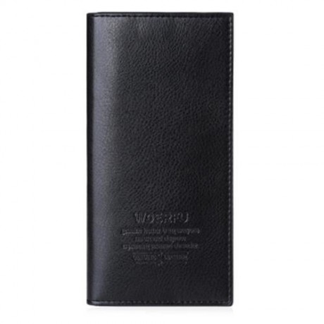 LICHEE PATTERN SOLID COLOR LETTER OPEN SOFT VERTICAL LONG WALLET FOR MEN (BLACK)