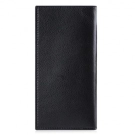 LICHEE PATTERN SOLID COLOR LETTER OPEN SOFT VERTICAL LONG WALLET FOR MEN (BLACK)