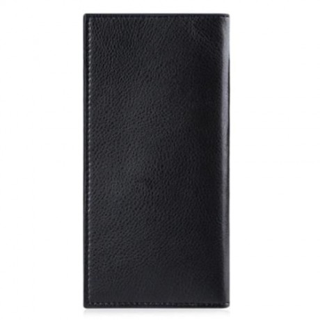 LICHEE PATTERN SOLID COLOR LETTER OPEN SOFT VERTICAL LONG WALLET FOR MEN (BLACK)