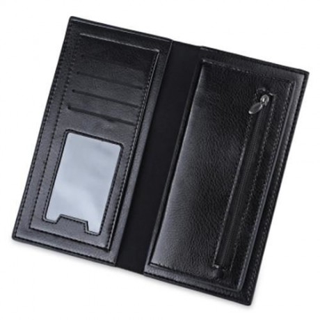 LICHEE PATTERN SOLID COLOR LETTER OPEN SOFT VERTICAL LONG WALLET FOR MEN (BLACK)