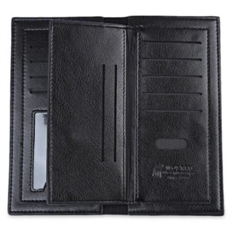 LICHEE PATTERN SOLID COLOR LETTER OPEN SOFT VERTICAL LONG WALLET FOR MEN (BLACK)
