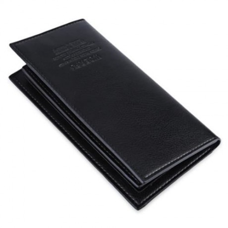 LICHEE PATTERN SOLID COLOR LETTER OPEN SOFT VERTICAL LONG WALLET FOR MEN (BLACK)