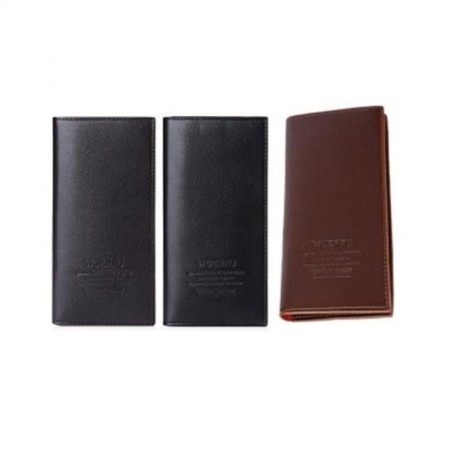 LICHEE PATTERN SOLID COLOR LETTER OPEN SOFT VERTICAL LONG WALLET FOR MEN (BLACK)