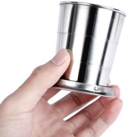 AOTU TELESCOPIC STAINLESS STEEL CUP WITH BUCKLE THREE SECTION OUTDOOR TOOL (SILVER)