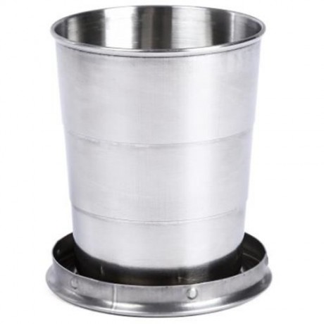 AOTU TELESCOPIC STAINLESS STEEL CUP WITH BUCKLE THREE SECTION OUTDOOR TOOL (SILVER)