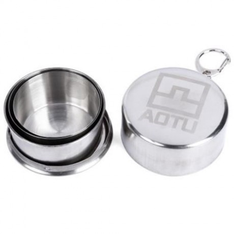 AOTU TELESCOPIC STAINLESS STEEL CUP WITH BUCKLE THREE SECTION OUTDOOR TOOL (SILVER)
