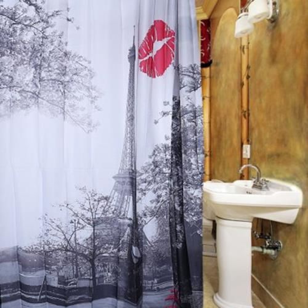 CITYSCAPE GREY PARIS EIFFEL TOWER RED LIP DESIGN PATTERN WATERPROOF POLYESTER BATH CURTAIN