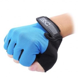 BASECAMP SHOCK-ABSORBING FOAM PAD HALF FINGER BIKE GLOVES (BLUE)