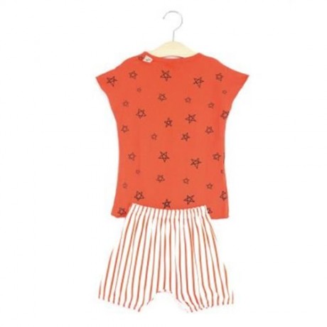 2PCS KIDS ROUND COLLAR T-SHIRT PANTS HOME CLOTHES (DARKSALMON)