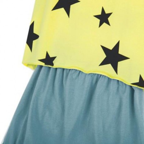 2PCS KIDS LEISURE ROUND COLLAR SLEEVELESS T-SHIRT SHORT HAREN PANTS CLOTHING SET (YELLOW)