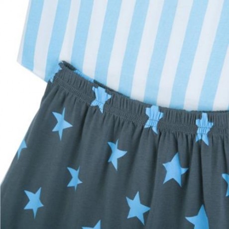 2PCS LOVELY KIDS STAR PRINTED ROUND COLLAR SLEEVELESS STRIPE T-SHIRT HAREN PANTS (LIGHT BL