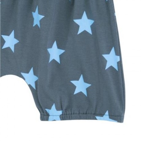 2PCS LOVELY KIDS STAR PRINTED ROUND COLLAR SLEEVELESS STRIPE T-SHIRT HAREN PANTS (LIGHT BL