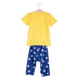 2PCS CHILDREN PLANE PRINTED ROUND COLLAR T-SHIRT STAR PRINTED PANTS (YELLOW)