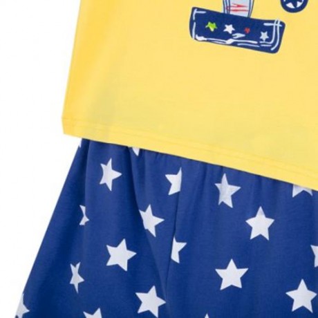 2PCS CHILDREN PLANE PRINTED ROUND COLLAR T-SHIRT STAR PRINTED PANTS (YELLOW)