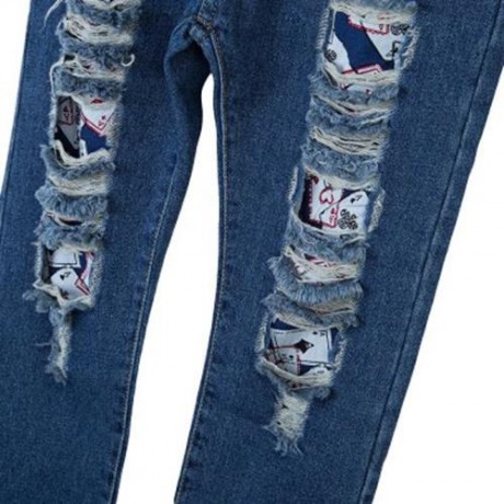 POPULAR POKER PATTERN HOLE CHILDREN DENIM PANTS (DENIM BLUE)