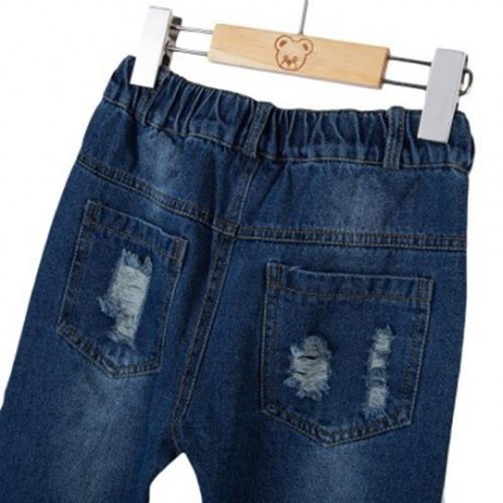 POPULAR POKER PATTERN HOLE CHILDREN DENIM PANTS (DENIM BLUE)