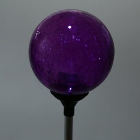 LED SOLAR POWERED PATIO DECORATIVE LAMP STAINLESS STEEL CRACK GLASS BALL LIGHT (PURPLE)