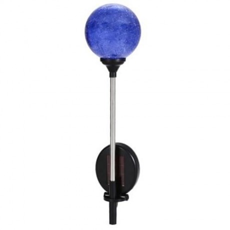 LED SOLAR POWERED PATIO DECORATIVE LAMP STAINLESS STEEL CRACK GLASS BALL LIGHT (BLUE)