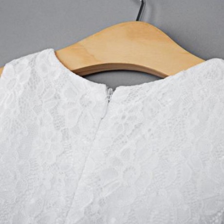 REFINED V-NECK SLEEVELESS FLOWER LACE PARTY DRESS WITH RHINESTONE BELT FOR GIRLS (WHITE)