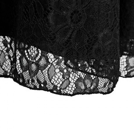 REFINED V-NECK SLEEVELESS FLOWER LACE PARTY DRESS WITH RHINESTONE BELT FOR GIRLS (BLACK)