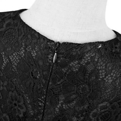 REFINED V-NECK SLEEVELESS FLOWER LACE PARTY DRESS WITH RHINESTONE BELT FOR GIRLS (BLACK)