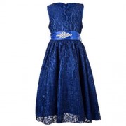 REFINED V-NECK SLEEVELESS FLOWER LACE PARTY DRESS WITH RHINESTONE BELT FOR GIRLS (PURPLISH