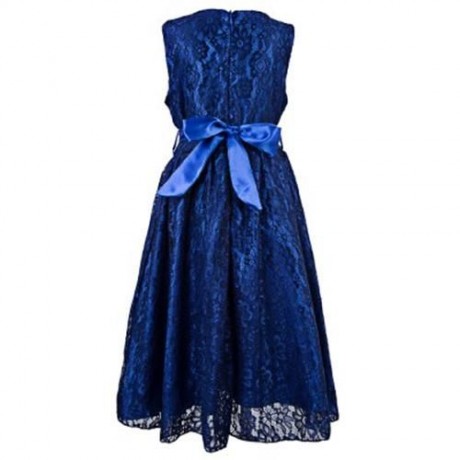 REFINED V-NECK SLEEVELESS FLOWER LACE PARTY DRESS WITH RHINESTONE BELT FOR GIRLS (PURPLISH