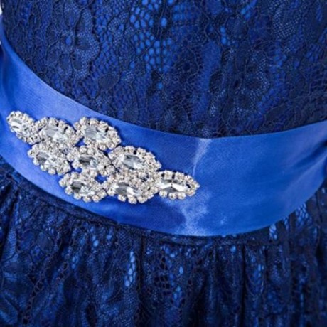 REFINED V-NECK SLEEVELESS FLOWER LACE PARTY DRESS WITH RHINESTONE BELT FOR GIRLS (PURPLISH