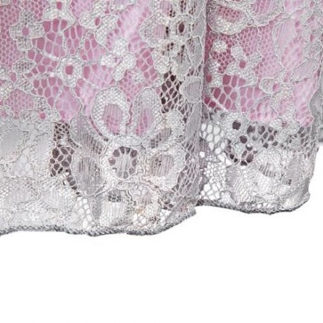 REFINED V-NECK SLEEVELESS FLOWER LACE PARTY DRESS WITH RHINESTONE BELT FOR GIRLS (PINK)