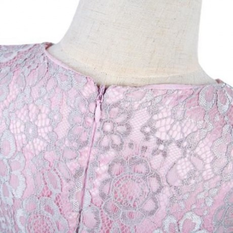 REFINED V-NECK SLEEVELESS FLOWER LACE PARTY DRESS WITH RHINESTONE BELT FOR GIRLS (PINK)