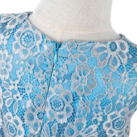 REFINED V-NECK SLEEVELESS FLOWER LACE PARTY DRESS WITH RHINESTONE BELT FOR GIRLS (BLUE)